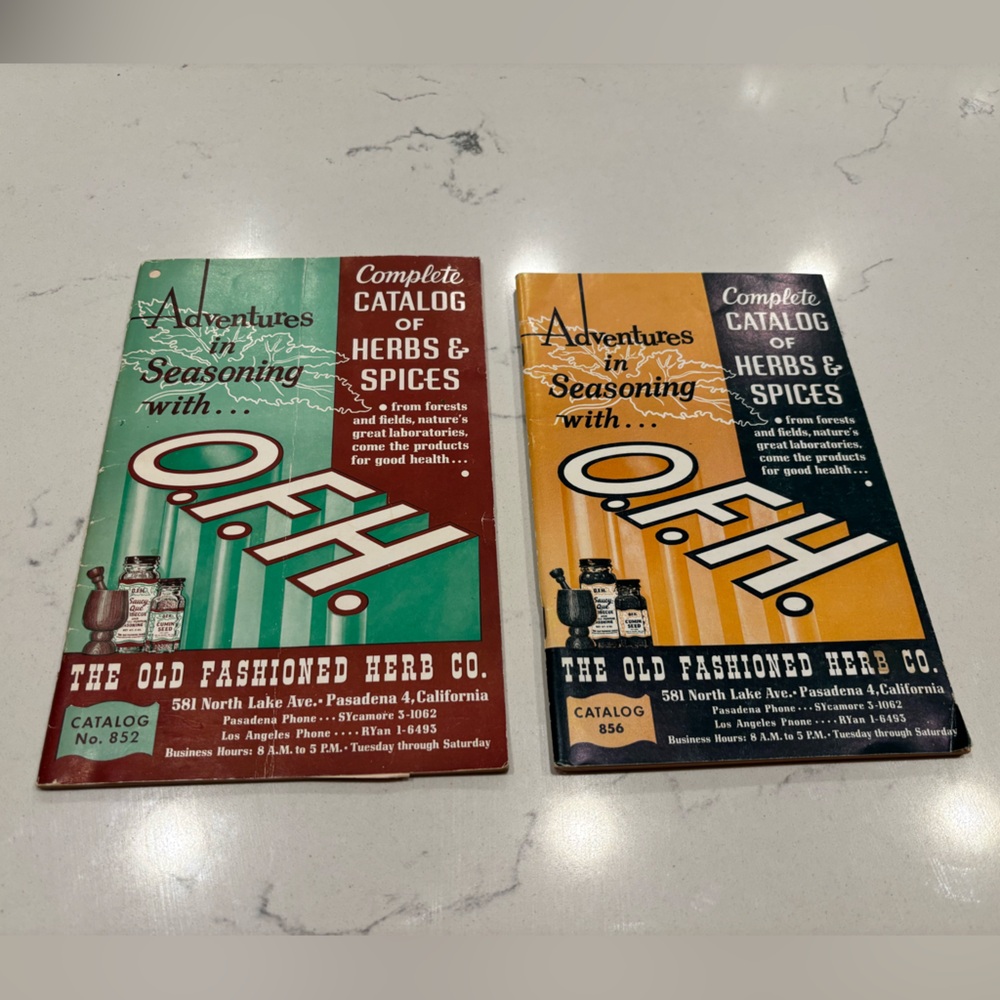 Two The Old Fashion Herb Co 
Complete Catalog of Herbs Spices Vintage Books